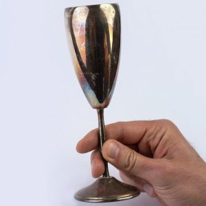 Set, pereche de 2 cupe, pahare cu farfurioare din argint masiv aurite